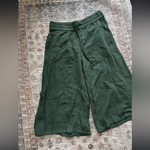 NWT Eileen Fisher Gauze Crop Cotton Culotte Pant Green - Picture 5 of 7